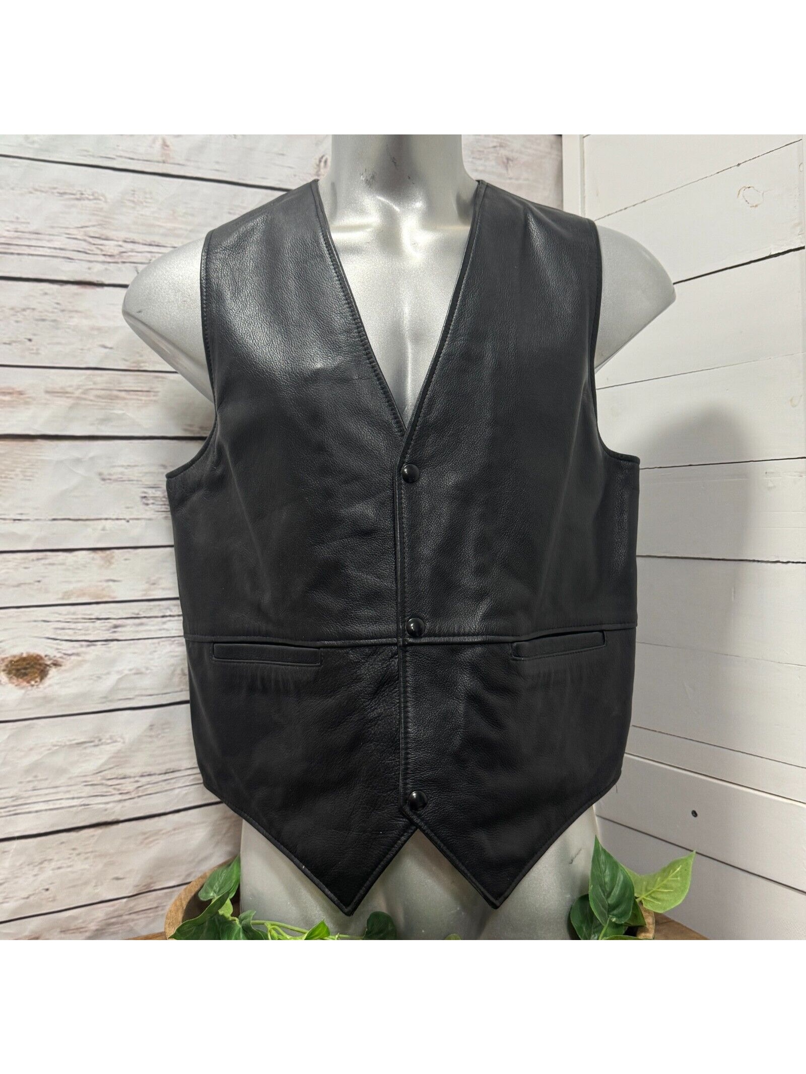 46 Coronado Concealed Carry Snap Black Leather Vest Motorcycle Biker Conceal